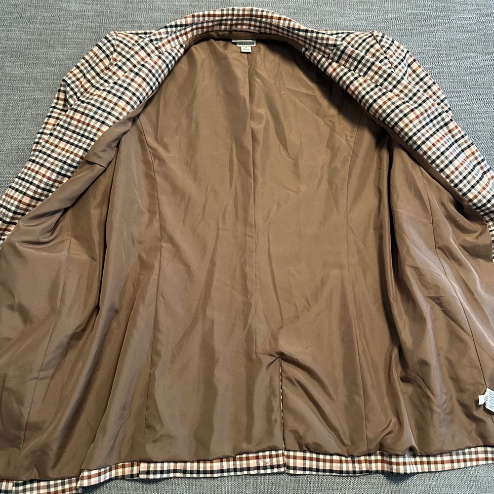 A New Day Blazer Women Medium Brown Plaid  Two Button Tailored Jacket - Picture 9 of 11
